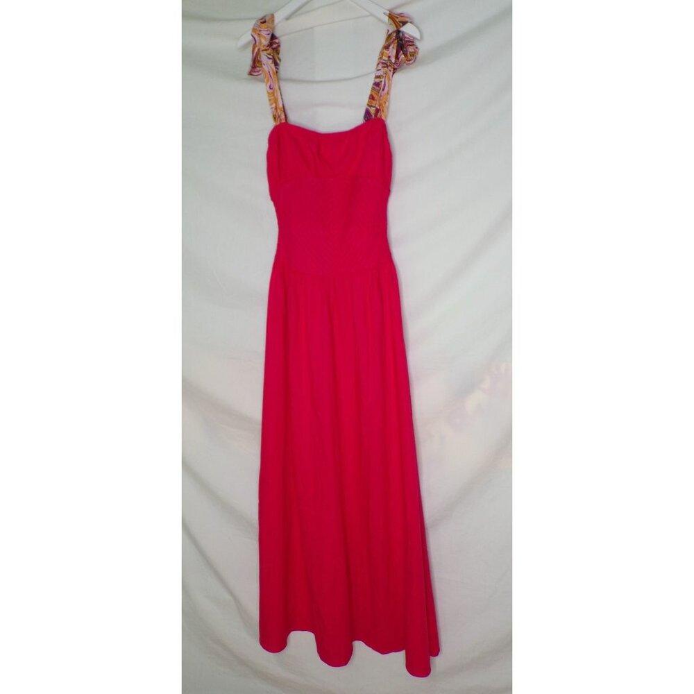 🆕 FREE PEOPLE Santorini Maxi Dress Tie Straps Coral Red Size 2 - Picture 10 of 13